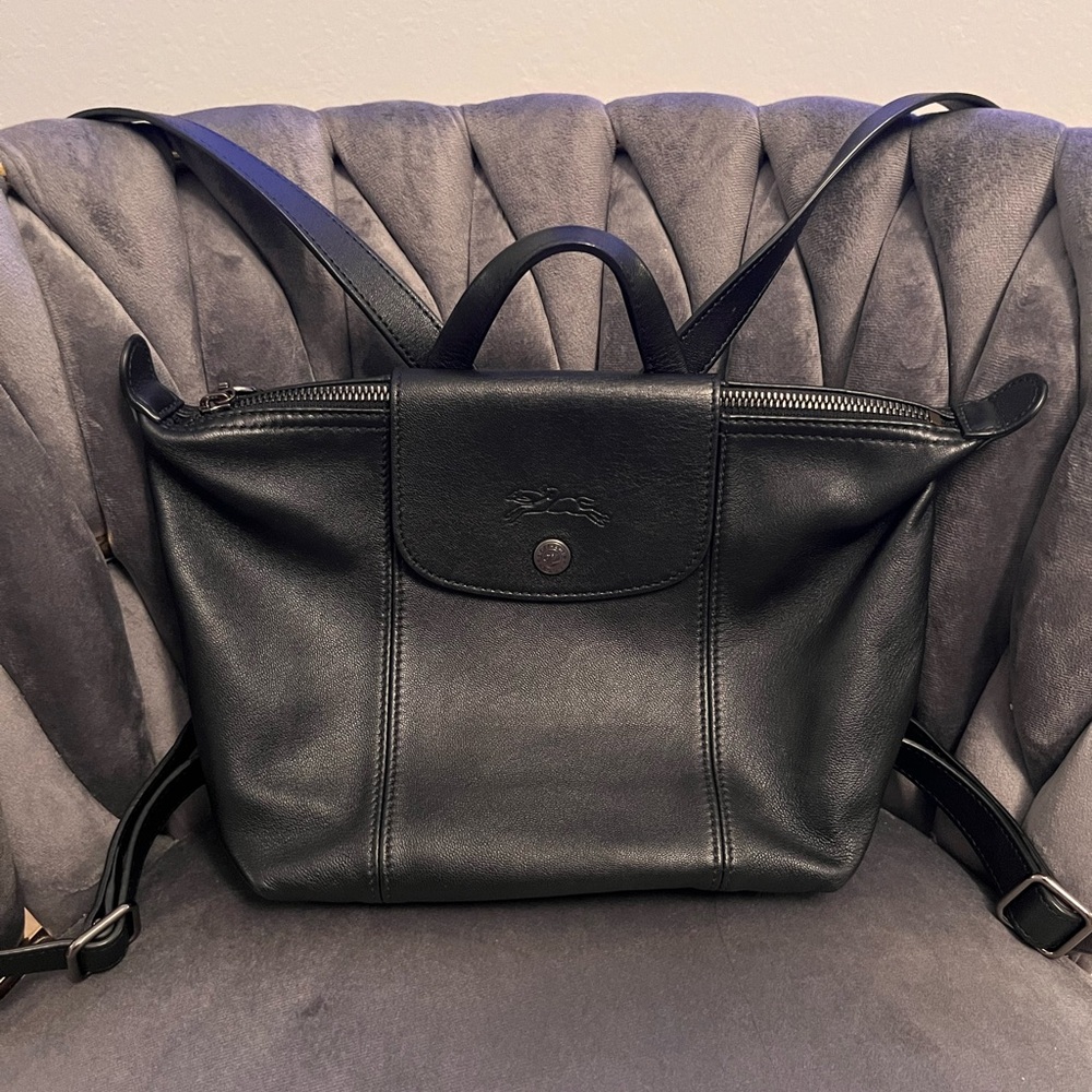 Longchamp Black Leather Backpack